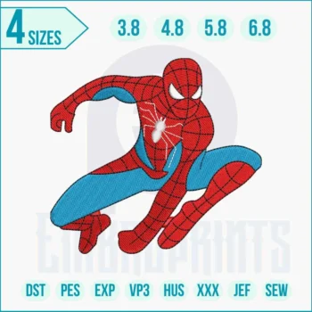 Spider-Man embroidery design featuring the iconic superhero stitched in vibrant colors on fabric