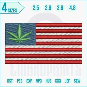 United States flag embroidery design with red, white, and blue stars and stripes stitched on fabric.