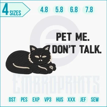 Black cat embroidery design with cute or spooky style.