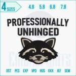 Black raccoon embroidery design with cute woodland style.