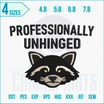 Black raccoon embroidery design with cute woodland style.