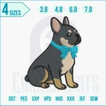 French Bulldog embroidery logo featuring a cute Frenchie face with bold outlines, perfect for jackets, hats, bags, and home décor.