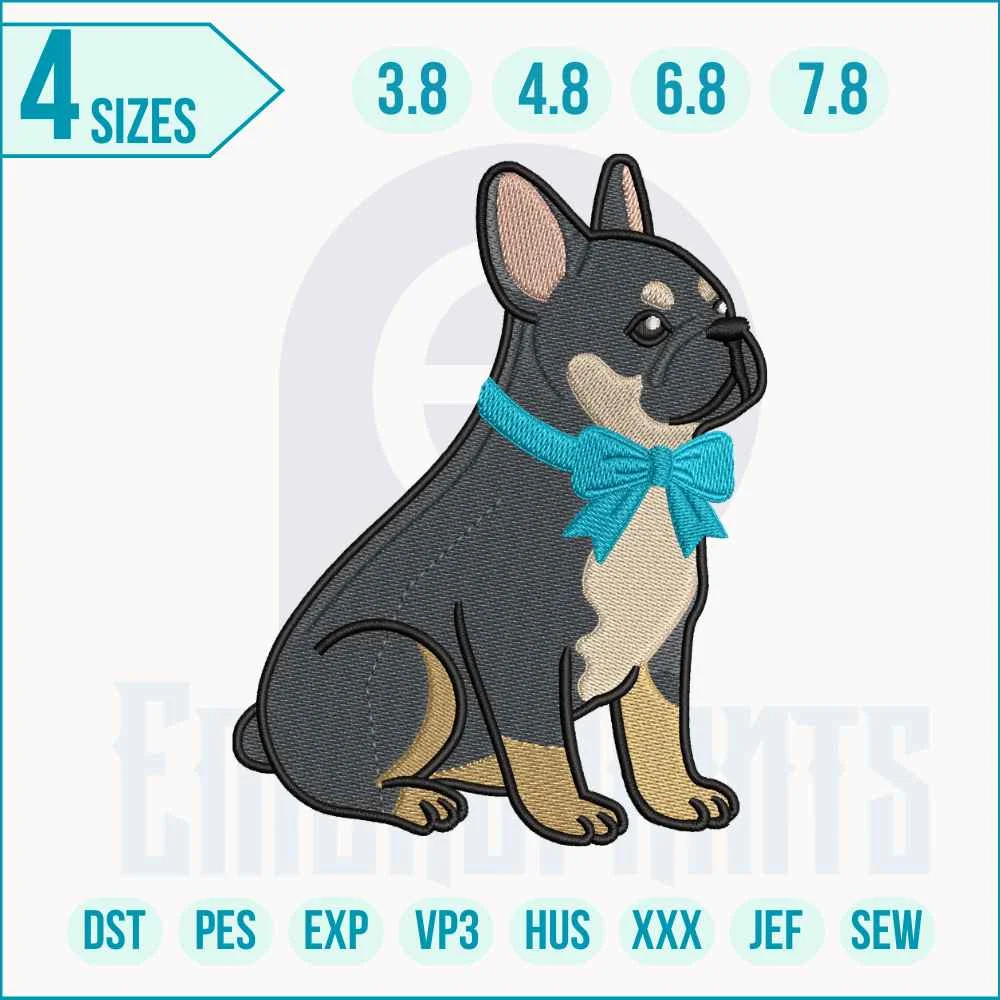 French Bulldog embroidery logo French Bulldog embroidery logo featuring a cute Frenchie face with bold outlines, perfect for jackets, hats, bags, and home décor.