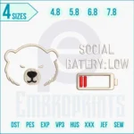 Social Battery embroidery design with funny introvert theme.