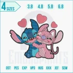 Stitch and Angel hugging embroidery design