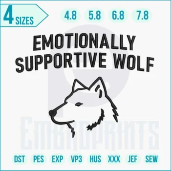 Supportive wolf embroidery design with strong, detailed features.